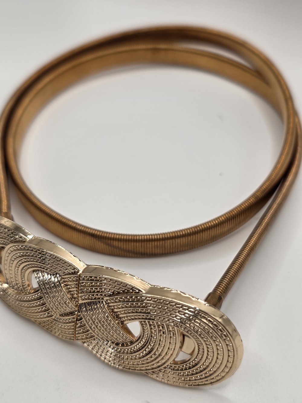 Vintage Gold Tone Stretch Snake Chain Belt with Art Deco Buckle